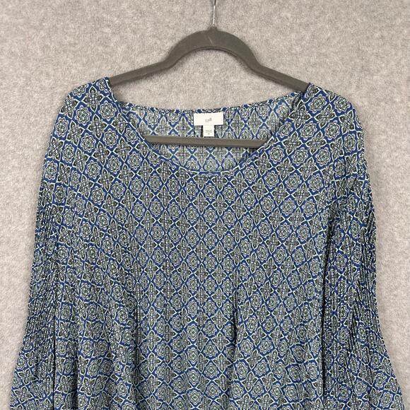 J. Jill Floral Blouse Size 3x Blue Geometric Bell Sleeve Pleated Career Workwear - Picture 4 of 12